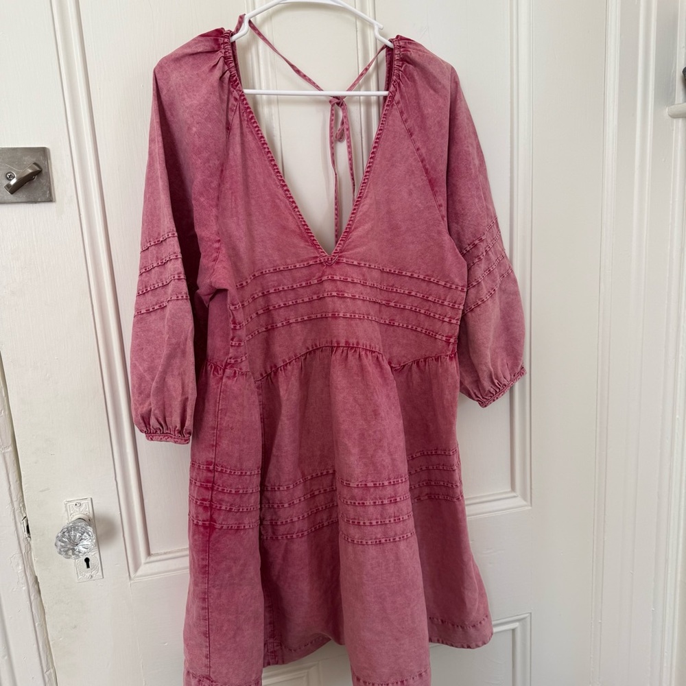 Free People Washed Rose Pink V-Neck Babydoll Dress